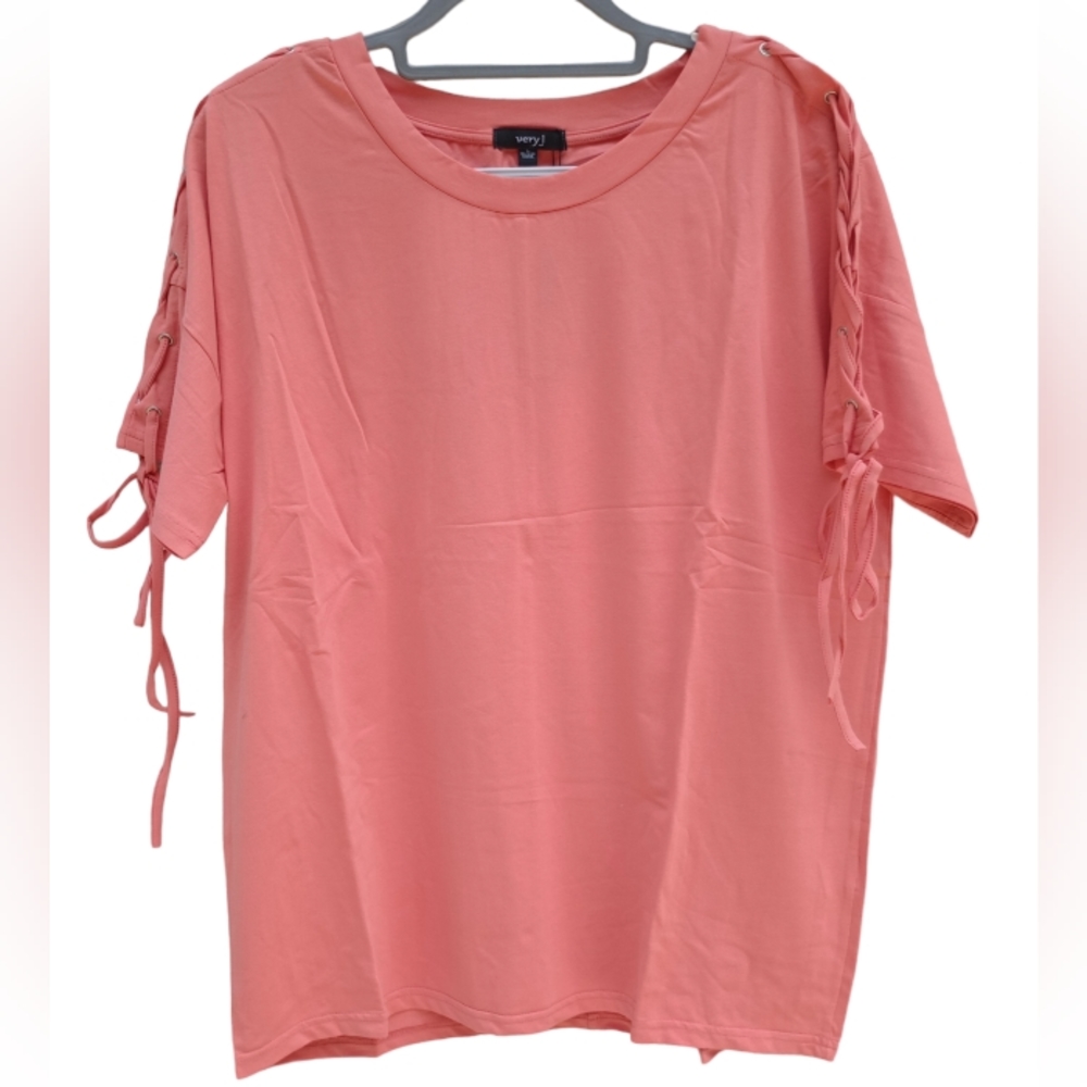 NWT Coral Oversized Lace Up Sleeve T Shirt Top Size L Large